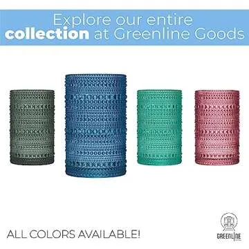 Greenline Goods Hobnail Drinking Glasses - Blue 12 oz Thick Modern Kitchen Glassware Set - Unique Vintage Bubble Cocktails Or Modern Bar - Set of 4 - Old Fashioned Beverage Glasses For Tabletop