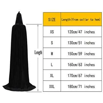 ALIZIWAY Unisex Hooded Cape Long Velvet Cloak for Halloween Masquerade Cosplay Costumes Black 07BM