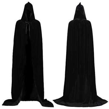 ALIZIWAY Unisex Hooded Cape Long Velvet Cloak for Halloween Masquerade Cosplay Costumes Black 07BM