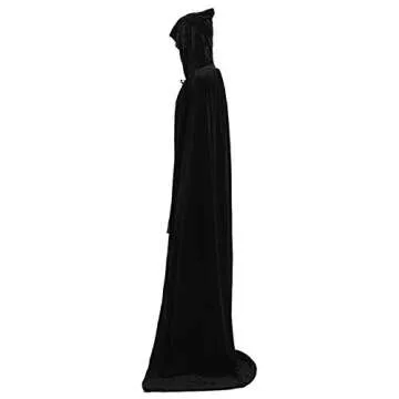 ALIZIWAY Unisex Hooded Cape Long Velvet Cloak for Halloween Masquerade Cosplay Costumes Black 07BM
