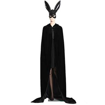 ALIZIWAY Unisex Hooded Cape Long Velvet Cloak for Halloween Masquerade Cosplay Costumes Black 07BM