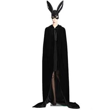ALIZIWAY Unisex Hooded Cape Long Velvet Cloak for Halloween Masquerade Cosplay Costumes Black 07BM