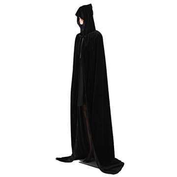 ALIZIWAY Unisex Hooded Cape Long Velvet Cloak for Halloween Masquerade Cosplay Costumes Black 07BM