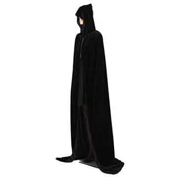 ALIZIWAY Unisex Hooded Cape Long Velvet Cloak for Halloween Masquerade Cosplay Costumes Black 07BM