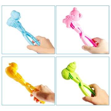 Snowball Maker Toys, 4pcs Outdoor Snow Ball Toys Beach Toy with Handle Snowball Maker Tools Shape of Duck, Snowman, Dinosaur, Bear, Christmas Snowball Clips Beach for Kids Winter Snow Fight Games