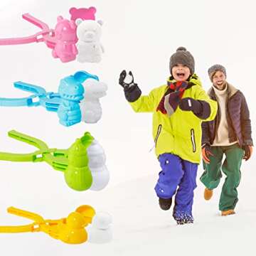 Snowball Maker Toys, 4pcs Outdoor Snow Ball Toys Beach Toy with Handle Snowball Maker Tools Shape of Duck, Snowman, Dinosaur, Bear, Christmas Snowball Clips Beach for Kids Winter Snow Fight Games