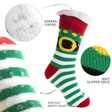 ChalkTalkSPORTS Christmas Elf Slipper Sock | Holiday Socks | Sherpa Fleece Lined | One Size Fits Most