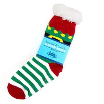 ChalkTalkSPORTS Christmas Elf Slipper Sock | Holiday Socks | Sherpa Fleece Lined | One Size Fits Most