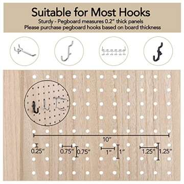 Wnutrees 4 Panel Pegboard Display, 5 Ft Wood Folding Privacy Screens Room Divider, Jewelry Display Panels for Craft/Art Shows, Retail, Events, Pegboard Wall Organizer (Nautral)