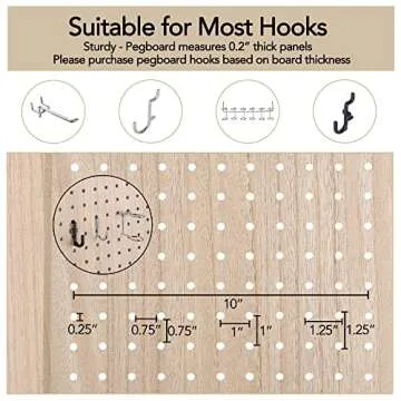 Wnutrees 4 Panel Pegboard Display, 5 Ft Wood Folding Privacy Screens Room Divider, Jewelry Display Panels for Craft/Art Shows, Retail, Events, Pegboard Wall Organizer (Nautral)