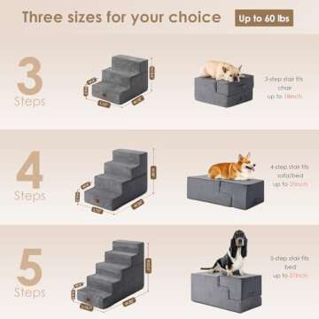 EHEYCIGA Dog Stairs Ramp for Small Dogs 13.5" H, 3-Step Dog Steps for Couch Sofa and Chair, Pet Step...