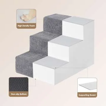 EHEYCIGA Dog Stairs Ramp for Small Dogs 13.5" H, 3-Step Dog Steps for Couch Sofa and Chair, Pet Steps for Small Dogs and Cats, Non-Slip Balanced Dog Indoor Ramp, Grey