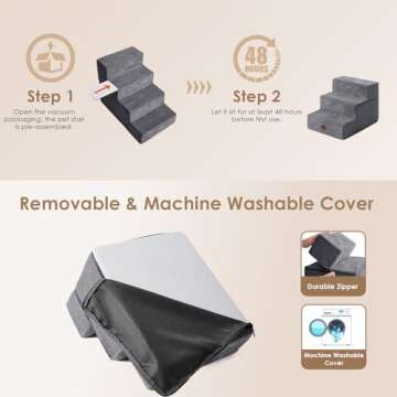 EHEYCIGA Dog Stairs Ramp for Small Dogs 13.5" H, 3-Step Dog Steps for Couch Sofa and Chair, Pet Steps for Small Dogs and Cats, Non-Slip Balanced Dog Indoor Ramp, Grey