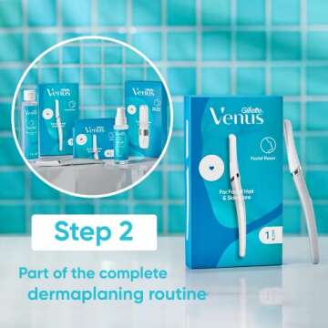 Gillette Venus Dermaplaning Tool, 2 Blade Refills, Face Razors for Women, Eyebrow Razor, Exfoliating Face Razor, Face Razors for Women, Facial Razors for Women Face, Dermaplane Razor for Women Face