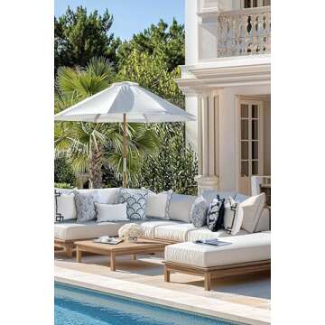 Hofdeco Premium Coastal Patio Indoor Outdoor Scalloped Lumbar Pillow Cover Only, 12"x20" Water Repellent for Backyard, Couch, Baby Blue Print Stripes