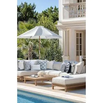 Hofdeco Premium Coastal Patio Indoor Outdoor Scalloped Lumbar Pillow Cover Only, 12"x20" Water Repellent for Backyard, Couch, Baby Blue Print Stripes