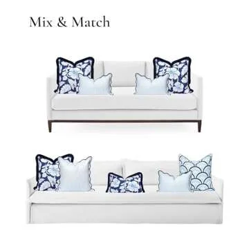 Hofdeco Premium Coastal Patio Indoor Outdoor Scalloped Lumbar Pillow Cover Only, 12"x20" Water Repellent for Backyard, Couch, Baby Blue Print Stripes