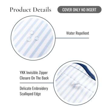 Hofdeco Premium Coastal Patio Indoor Outdoor Scalloped Lumbar Pillow Cover Only, 12"x20" Water Repellent for Backyard, Couch, Baby Blue Print Stripes