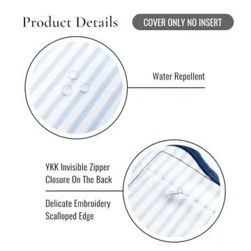 Hofdeco Premium Coastal Patio Indoor Outdoor Scalloped Lumbar Pillow Cover Only, 12"x20" Water Repellent for Backyard, Couch, Baby Blue Print Stripes