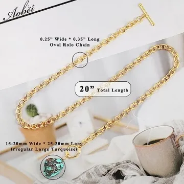 Aobei Pearl Irregular Turquoise Pendant Necklace 20"