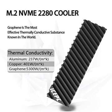 icepc M.2 Heatsink for PS5 PCI-E NVME 2280 SSD Graphene Coating Copper Heat Sink, High Performance S...