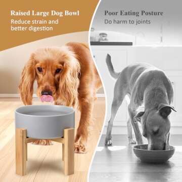 Elevated Dog Bowl for Large Dogs - Ceramic Raised Dog Bowl Stand - Dog Water Bowl and Food Dish - Heavy Weighted or No Tip Over Dog Comfort Food Bowl - Pet Bowl Extra High Capacity 8.4" Diameter
