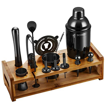 Soing Black 24-Piece Cocktail Shaker Set for Stylish Drink Mixing at Home