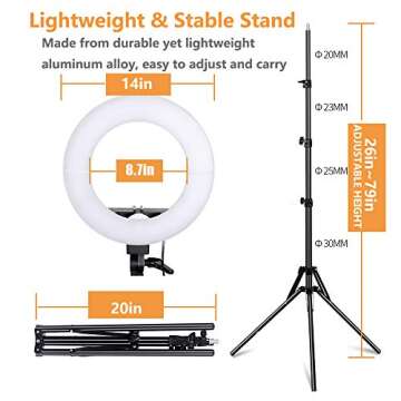 Kshioe Ring Light, 14'' Dimmable Continuous Circle Lighting Kit Photography Photo Studio Light,Youtube Starter Kit for Makeup, Camera Smartphone and Tik Tok Video Shooting