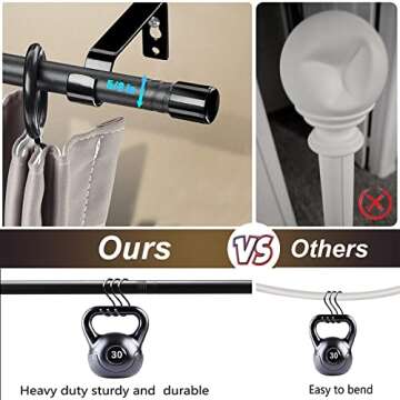 5/8 Inch Curtain Rods for Windows, 30-48 inch Small Curtain Rod Set, Heavy Duty Drapery Adjustable Rods with Brackets for Room Divider, Living room, Kitchen, Bathroom, Black