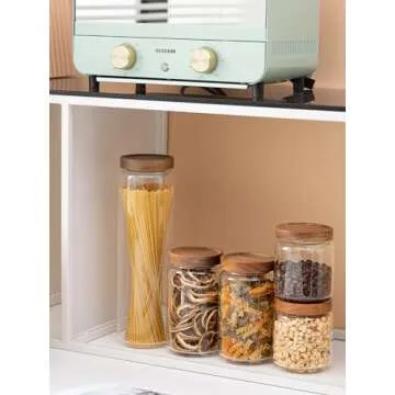 Kanwone Airtight Food Storage Containers with Bamboo lids set of 5, Stackable Food Storage Containers, Glass Canisters for Pantry, kitchen, Flour, Sugar, Tea, Coffee, Pasta, Cookies, Rice and Spice