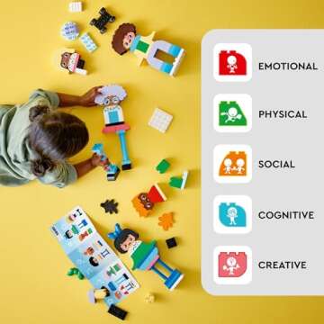 LEGO DUPLO Town Buildable People with Big Emotions Interactive Toy for Ages 3 and Up, 5 Characters with 10 Role-Play Faces, 71 Colorful Bricks for Mix-and-Match Customizable Fun, 10423