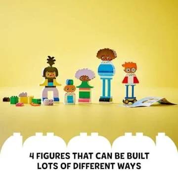 LEGO DUPLO Town Buildable People with Big Emotions Interactive Toy for Ages 3 and Up, 5 Characters with 10 Role-Play Faces, 71 Colorful Bricks for Mix-and-Match Customizable Fun, 10423