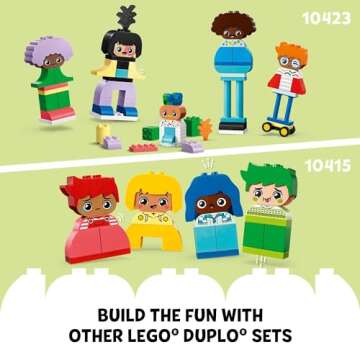 LEGO DUPLO Town Buildable People with Big Emotions Interactive Toy for Ages 3 and Up, 5 Characters with 10 Role-Play Faces, 71 Colorful Bricks for Mix-and-Match Customizable Fun, 10423
