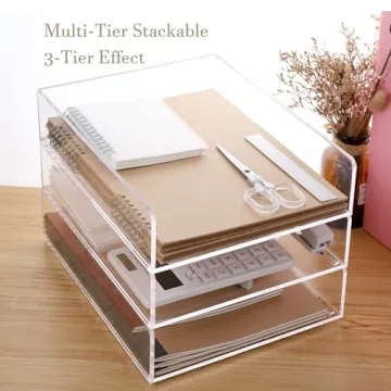 Clear Acrylic Stackable Desk Organizer 2 Pack Office Home