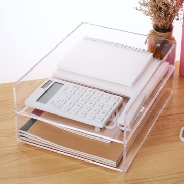 Clear Acrylic Stackable Desk Organizer 2 Pack Office Home