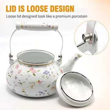 Saihisday Enamel Teakettle Floral Teapot for Stovetop, 2.5L Large Green Floral Tea Kettle with Ceramic Handel Turkish Style(Green Rose)