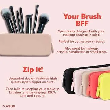 MAKUP Silicone Makeup Bag, Makeup Brush Holder with Zipper for Organizing Cosmetics, Makeup Brushes,...