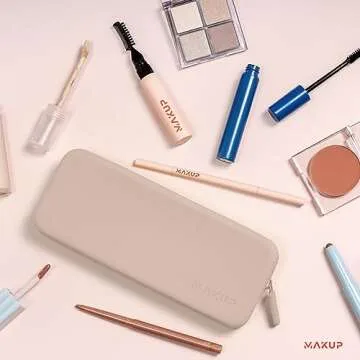 MAKUP Silicone Makeup Bag, Makeup Brush Holder with Zipper for Organizing Cosmetics, Makeup Brushes, Tools and Pencils, Washable Makeup Brush Holder Pouch for Travel (Nudist)