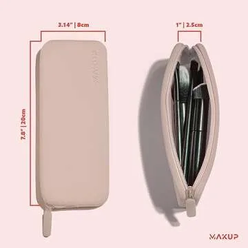 MAKUP Silicone Makeup Bag, Makeup Brush Holder with Zipper for Organizing Cosmetics, Makeup Brushes, Tools and Pencils, Washable Makeup Brush Holder Pouch for Travel (Nudist)