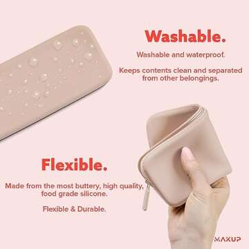 MAKUP Silicone Makeup Bag, Makeup Brush Holder with Zipper for Organizing Cosmetics, Makeup Brushes, Tools and Pencils, Washable Makeup Brush Holder Pouch for Travel (Nudist)