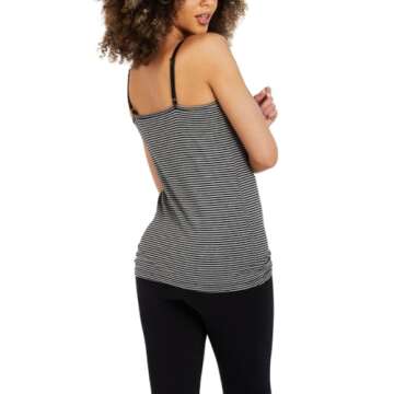 Motherhood Maternity Women's Clip Down Nursing Tank Top Cami with Adjustable Straps for Breastfeeding, Black/Grey Stripe, Large