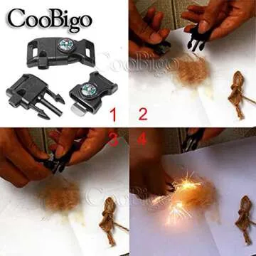 12pcs Pack Mix Colors 5/8" Compass Flint Scraper Fire Starter Whistle Buckle Plastic Paracord Bracelet Outdoor Camping Emergency Survival Travel Kits #FLC158-FWC(Mix-s)