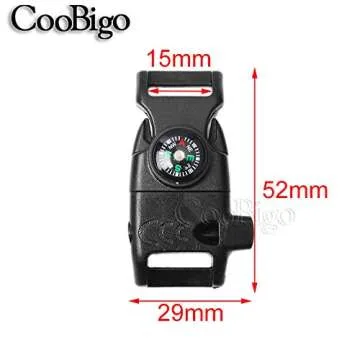 12pcs Pack Mix Colors 5/8" Compass Flint Scraper Fire Starter Whistle Buckle Plastic Paracord Bracelet Outdoor Camping Emergency Survival Travel Kits #FLC158-FWC(Mix-s)