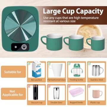 Mug Warmer for Coffee, Electric Coffee Warmer for Desk with Automatic Constant Temperature, with Aluminum Metal Panel for Heating Coffee, Beverage, Milk, Tea and Hot Chocolate (No Cup)