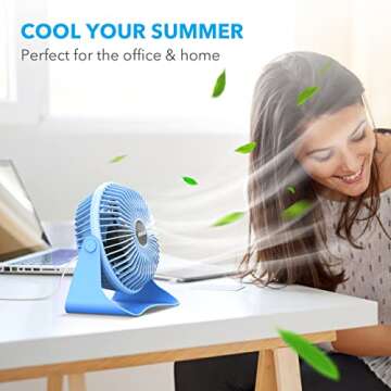 BESKAR USB Small Desk Fan, Portable Fans with 3 Speeds Strong Airflow, Quiet Operation and 360°Rotate, Personal Table Fan for Home,Office, Bedroom No Battery