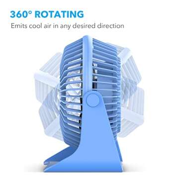 BESKAR USB Small Desk Fan, Portable Fans with 3 Speeds Strong Airflow, Quiet Operation and 360°Rotate, Personal Table Fan for Home,Office, Bedroom No Battery
