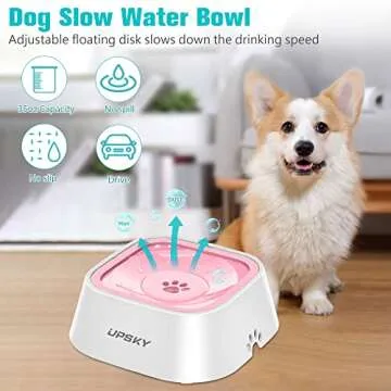 UPSKY Dog Bowl Dog Water Bowl No Spill Pet Water Bowl No Drip Slow Water Feeder Dog Bowl No-Slip Pet Water Dispenser 35oz Slow Drinking Bowl for Dogs and Cats