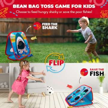 Swooc Games® Shark Frenzy™ | 2-in-1 Bean Bag Toss Game for Kids | 5-Second Setup Toddler Party Ga...