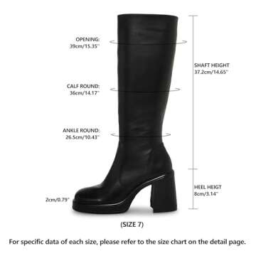 SOVANYOU Black Leather Boots Platform Boots for Women Square Toe Chunky Block Heeled Boots