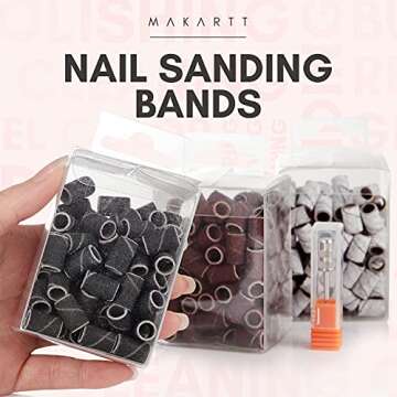Makartt Nail Drill Bits Sanding Bands for Nail Drill #80#150#240 Grits 300Pcs Nail File Sanding Bands Zebra brown Professional Drill Bits Set for Acrylic Nails Gel Manicures Pedicures Tools